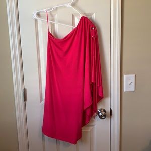 One shoulder hot pink dress